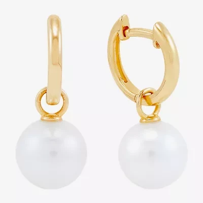 Limited Quantities! Womens Genuine White Cultured Freshwater Pearl 14K Gold 22.4mm Hoop Earrings