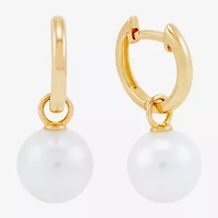 Limited Quantities! Womens Genuine White Cultured Freshwater Pearl 14K Gold 22.4mm Hoop Earrings