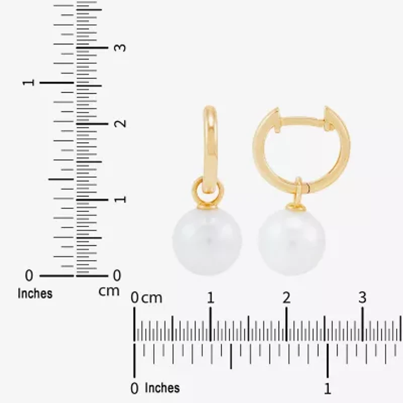 Limited Quantities! Womens Genuine White Cultured Freshwater Pearl 14K Gold 22.4mm Hoop Earrings