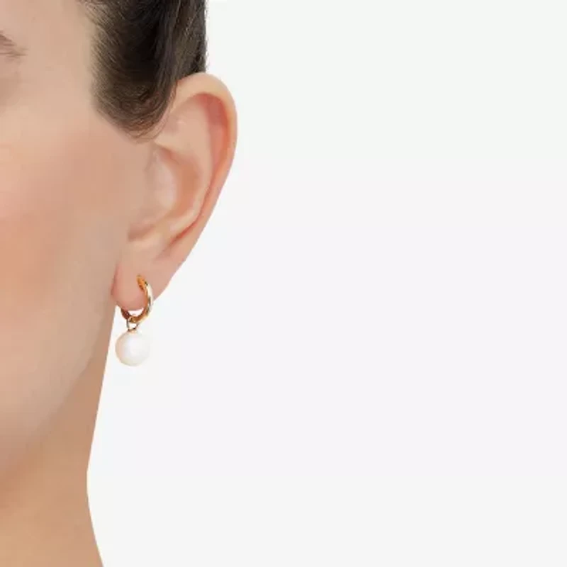 Limited Quantities! Womens Genuine White Cultured Freshwater Pearl 14K Gold 22.4mm Hoop Earrings