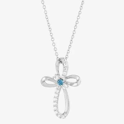 Limited Quantities! Womens Genuine Blue Aquamarine Sterling Silver Cross 18 Inch Pendant Necklace