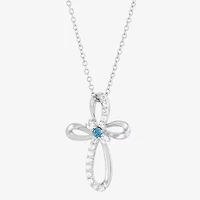 Limited Quantities! Womens Genuine Blue Aquamarine Sterling Silver Cross 18 Inch Pendant Necklace
