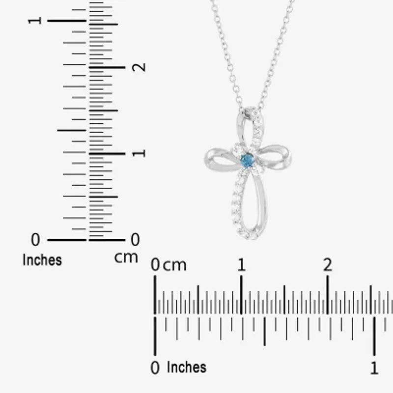 Limited Quantities! Womens Genuine Blue Aquamarine Sterling Silver Cross 18 Inch Pendant Necklace