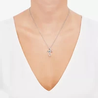 Limited Quantities! Womens Genuine Blue Aquamarine Sterling Silver Cross 18 Inch Pendant Necklace