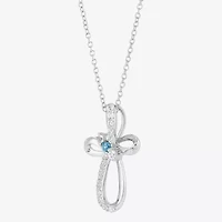 Limited Quantities! Womens Genuine Blue Aquamarine Sterling Silver Cross 18 Inch Pendant Necklace