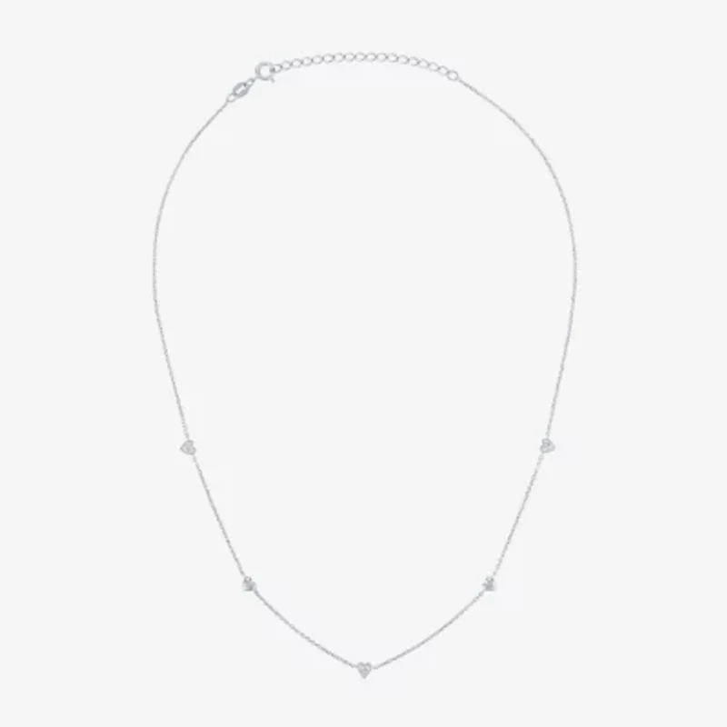 G-H / Si2-I1 Womens 1/10 CT. T.W. Lab Grown White Diamond Sterling Silver Heart 18 Inch Pendant Necklace