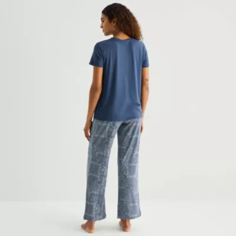 Jaclyn Womens V-Neck Short Sleeve 2-pc. Pajama Sets