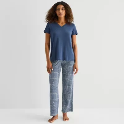 Jaclyn Womens V-Neck Short Sleeve 2-pc. Pajama Sets