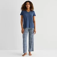 Jaclyn Womens V-Neck Short Sleeve 2-pc. Pajama Sets