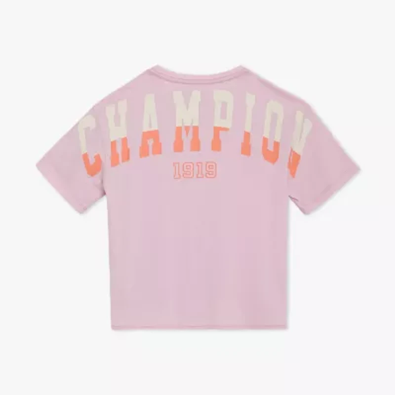 Champion Tie Front Big Kid Girls Round Neck Short Sleeve Relaxed Fit Graphic T-Shirt