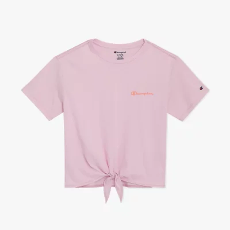 Champion Tie Front Big Kid Girls Round Neck Short Sleeve Relaxed Fit Graphic T-Shirt