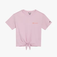 Champion Tie Front Big Kid Girls Round Neck Short Sleeve Relaxed Fit Graphic T-Shirt