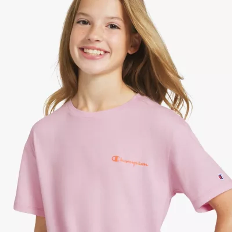 Champion Tie Front Big Kid Girls Round Neck Short Sleeve Relaxed Fit Graphic T-Shirt