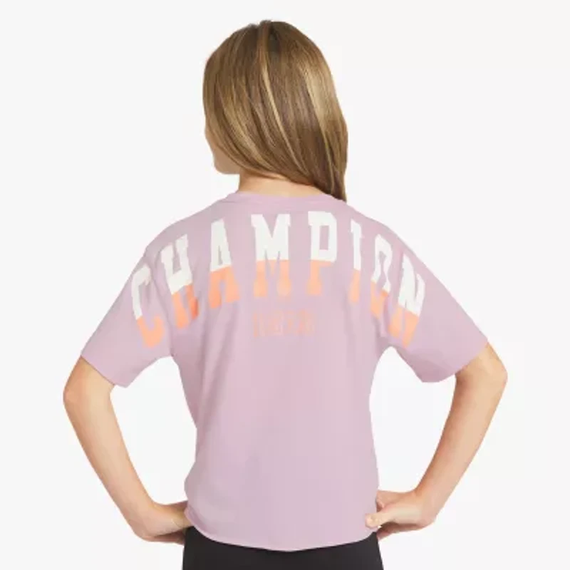 Champion Tie Front Big Kid Girls Round Neck Short Sleeve Relaxed Fit Graphic T-Shirt