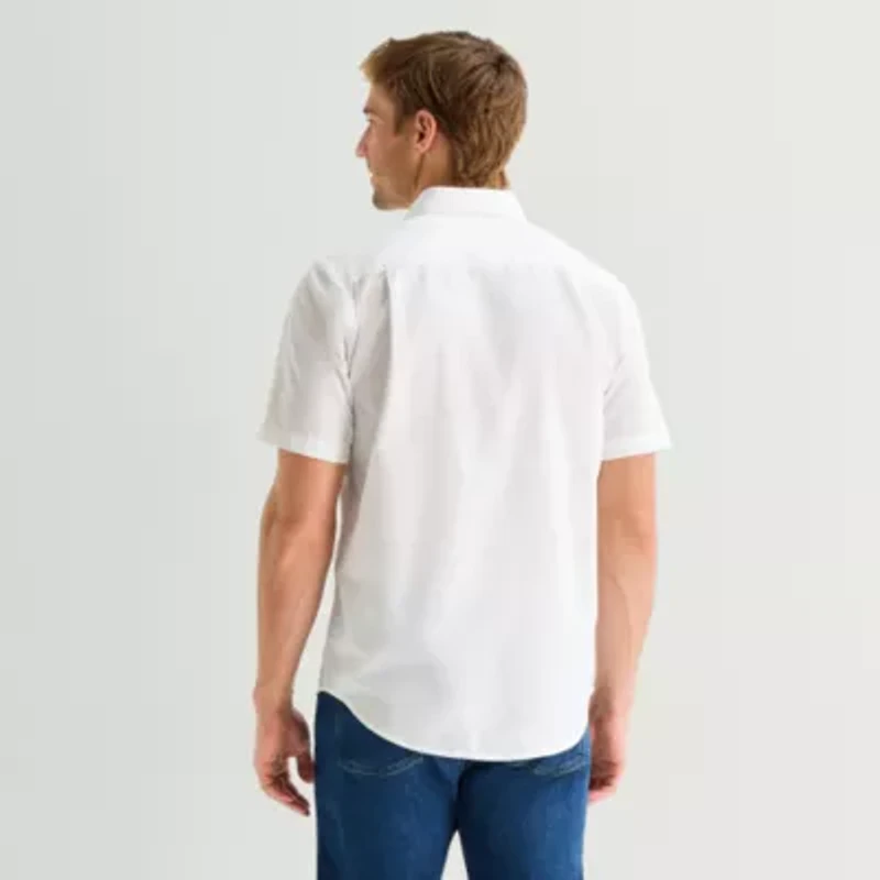 St. John's Bay Slub Mens Short Sleeve Classic Fit Button-Down Shirt
