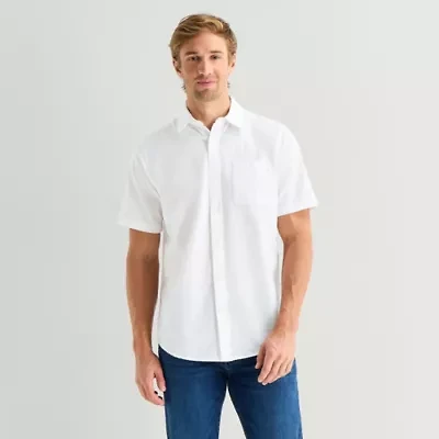 St. John's Bay Slub Mens Short Sleeve Classic Fit Button-Down Shirt