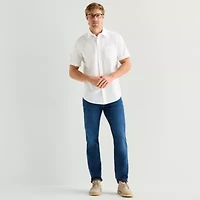 St. John's Bay Slub Mens Short Sleeve Classic Fit Button-Down Shirt