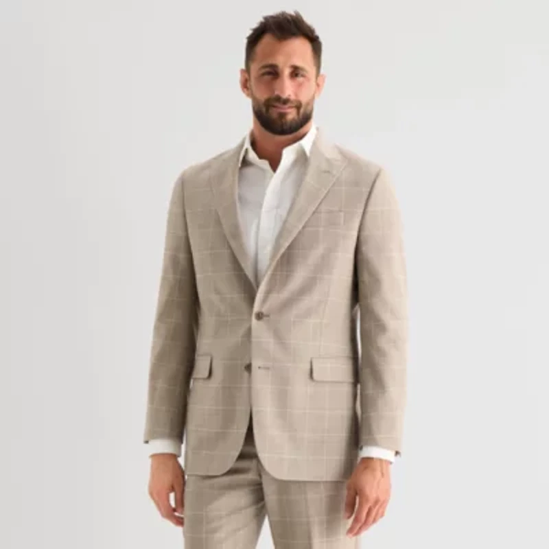 Stafford Coolmax All Season Ecomade Mens Classic Fit Windowpane Suit Jacket
