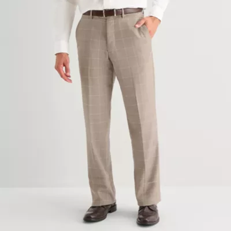 Stafford Mens Windowpane Classic Fit Flat Front Suit Pant