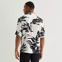 J. Ferrar Paint Floral Mens Short Sleeve Camp Shirt
