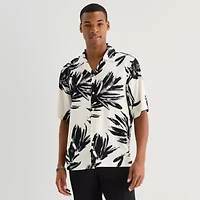 J. Ferrar Paint Floral Mens Short Sleeve Camp Shirt