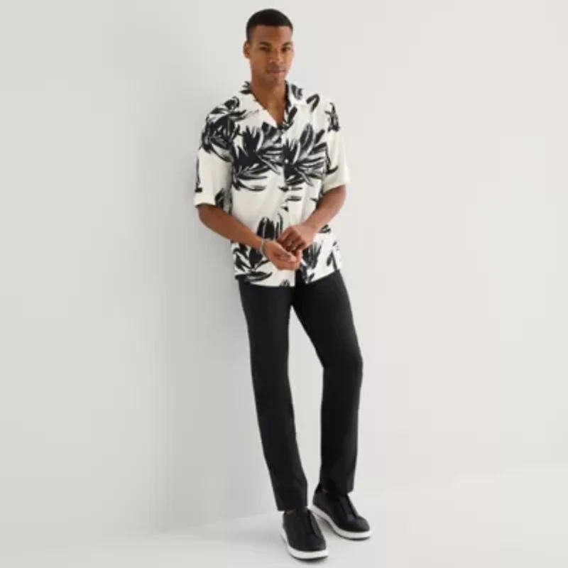 J. Ferrar Paint Floral Mens Short Sleeve Camp Shirt