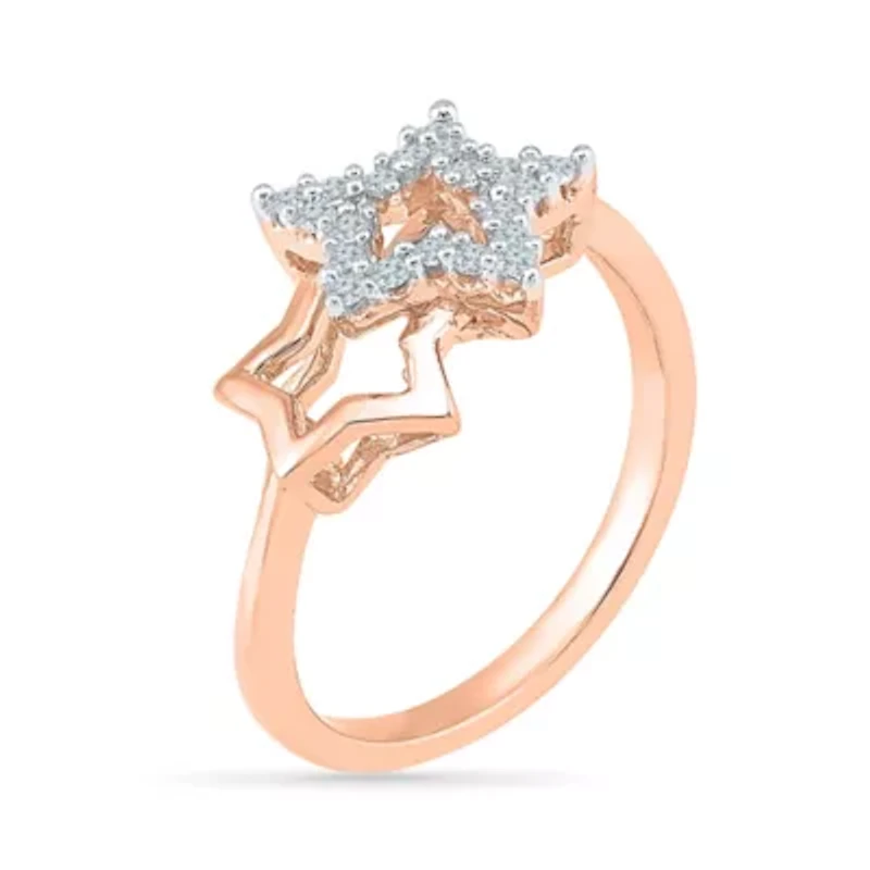 Womens 1/6 CT. T.W. Natural White Diamond 10K Gold Star Stackable Ring