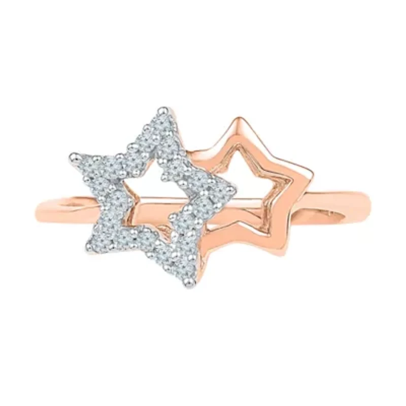 Womens 1/6 CT. T.W. Natural White Diamond 10K Gold Star Stackable Ring