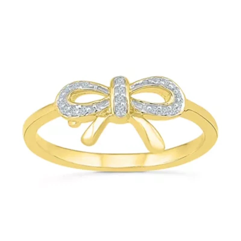 Womens Diamond Accent Natural White Diamond 10K Gold Bow Cocktail Ring