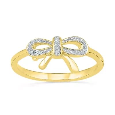 Womens Diamond Accent Natural White Diamond 10K Gold Bow Cocktail Ring