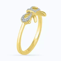 Womens Diamond Accent Natural White Diamond 10K Gold Bow Cocktail Ring