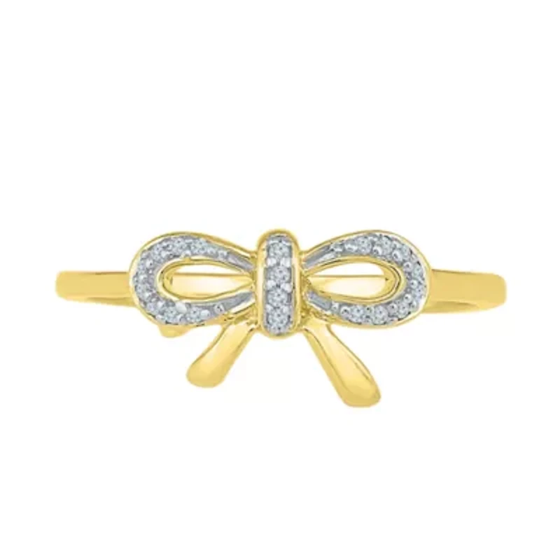 Womens Diamond Accent Natural White Diamond 10K Gold Bow Cocktail Ring
