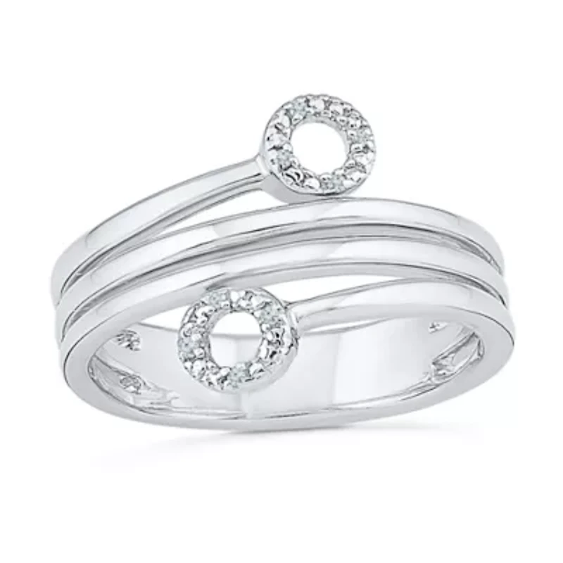 Womens 2MM Diamond Accent Natural White Diamond 10K Gold Circle Bypass  Band