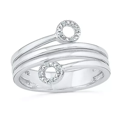 Womens 2MM Diamond Accent Natural White Diamond 10K Gold Circle Bypass  Band