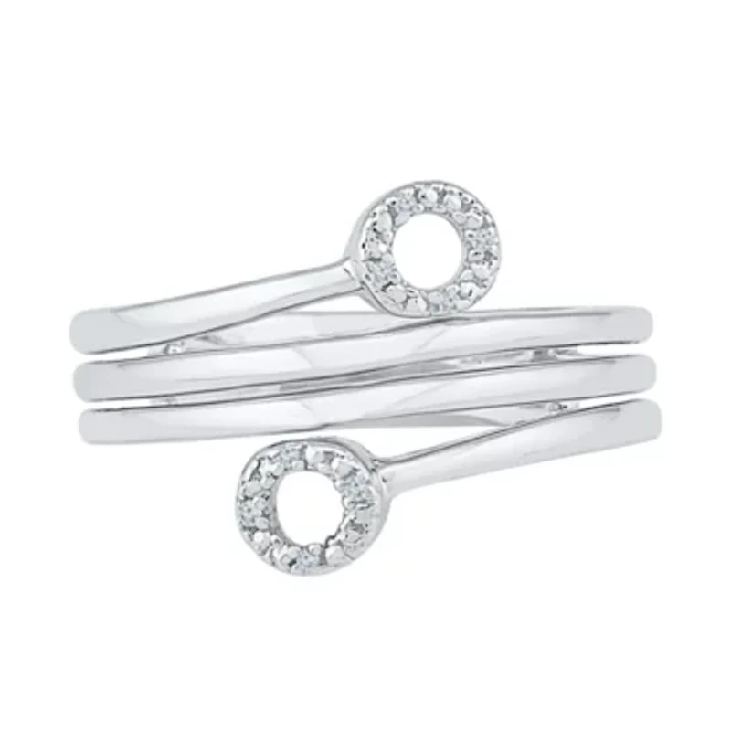 Womens 2MM Diamond Accent Natural White Diamond 10K Gold Circle Bypass  Band