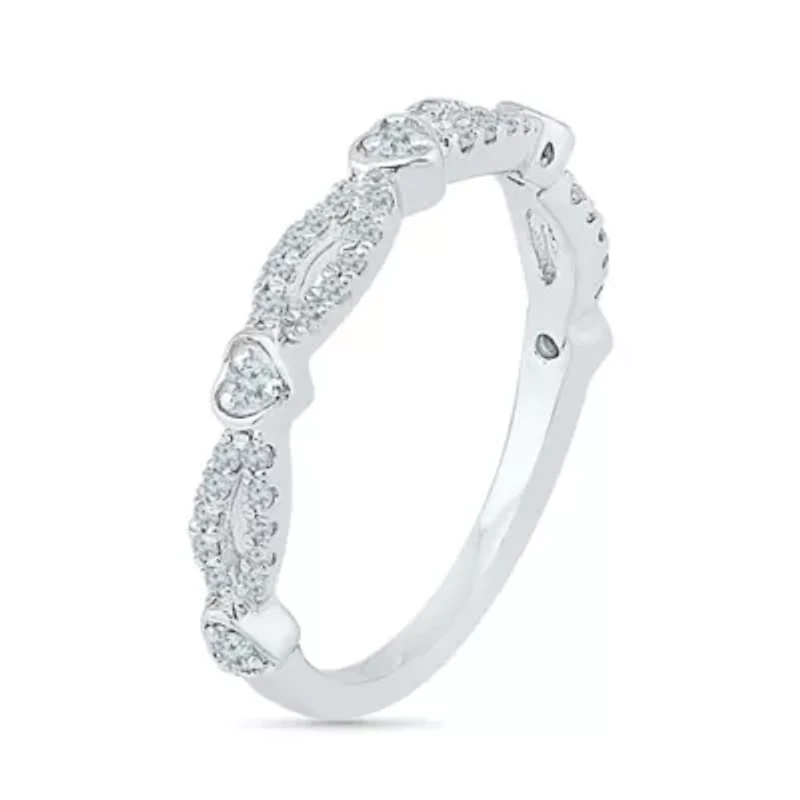 Womens 2MM 1/4 CT. T.W. Natural White Diamond 10K Gold Heart Band