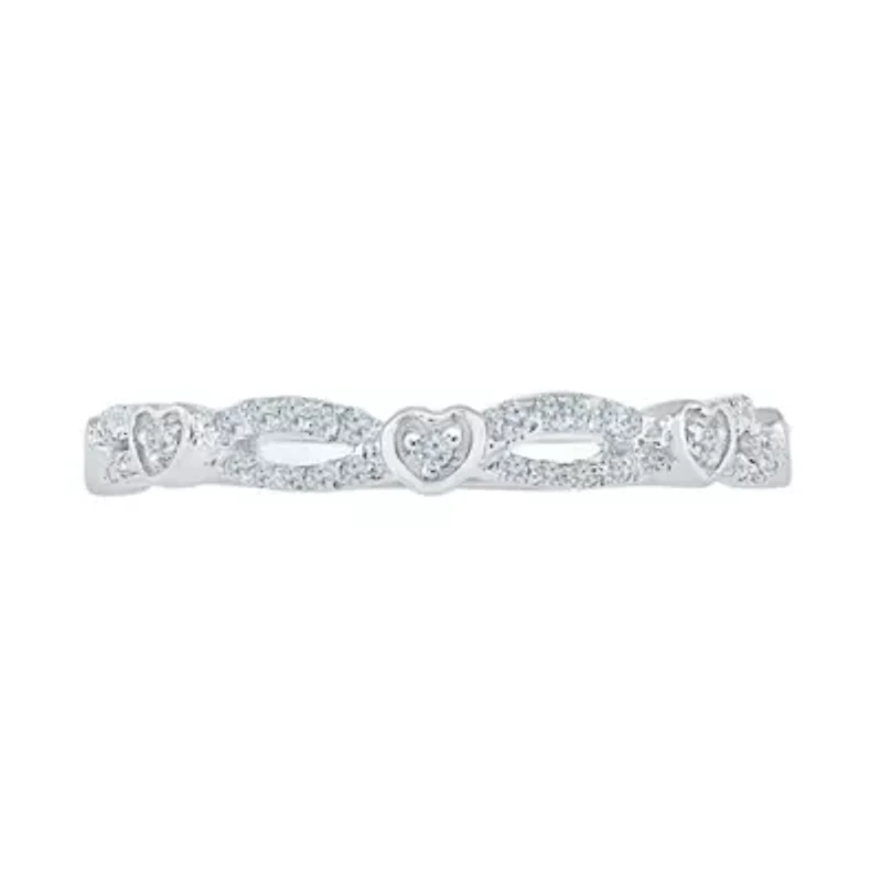 Womens 2MM 1/4 CT. T.W. Natural White Diamond 10K Gold Heart Band