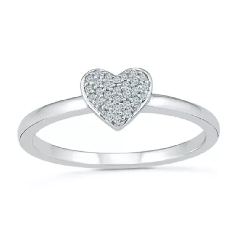 Womens Diamond Accent Natural White Diamond 10K Gold Heart Cluster Cocktail Ring
