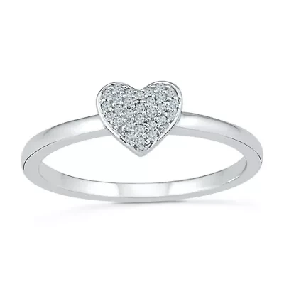 Womens Diamond Accent Natural White Diamond 10K Gold Heart Cluster Cocktail Ring