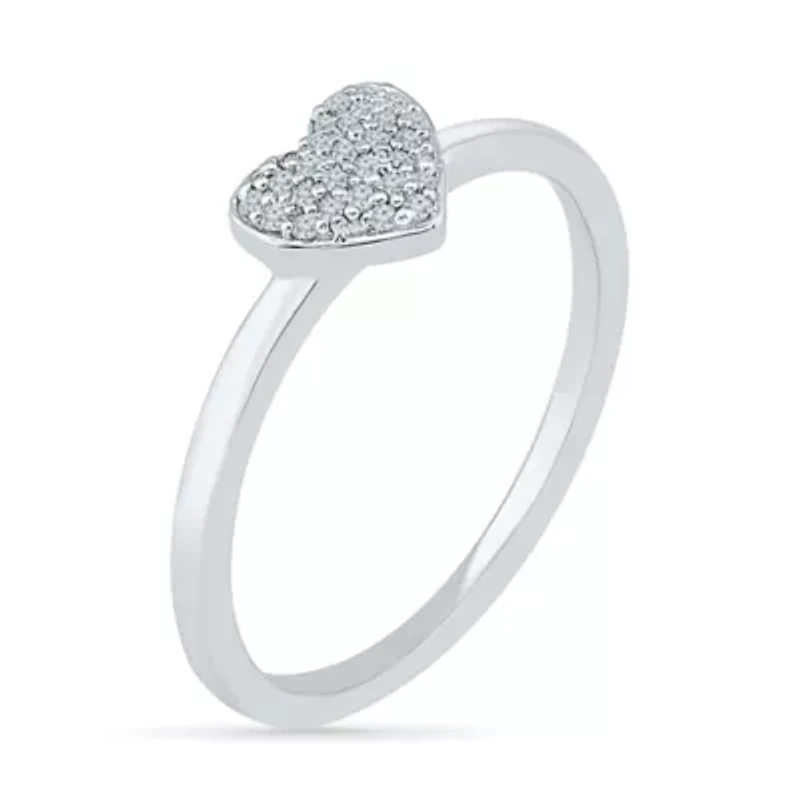 Womens Diamond Accent Natural White Diamond 10K Gold Heart Cluster Cocktail Ring