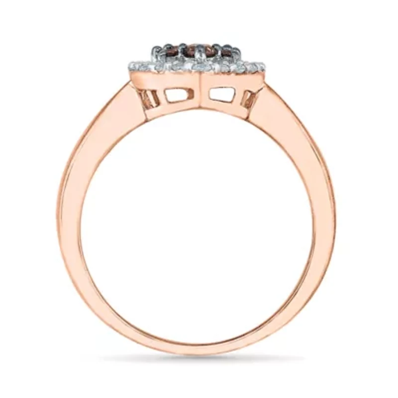 Womens 3/8 CT. T.W. Natural Champagne Diamond 10K Rose Gold Heart Halo Cocktail Ring