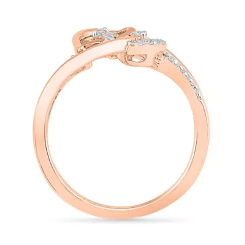 Womens 1/10 CT. T.W. Natural White Diamond 10K Gold Heart Bypass  Cocktail Ring