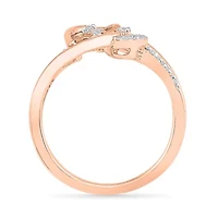 Womens 1/10 CT. T.W. Natural White Diamond 10K Gold Heart Bypass  Cocktail Ring