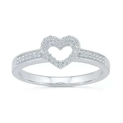Womens 1/10 CT. T.W. Natural White Diamond 10K Gold Heart Cocktail Ring