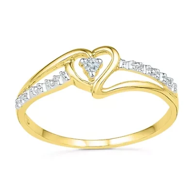 Womens Diamond Accent Natural White Diamond 10K Gold Heart Delicate Cocktail Ring