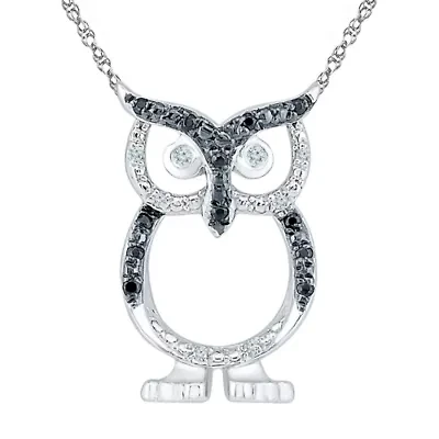 Owl Womens Diamond Accent Natural Black Diamond Sterling Silver 18 Inch Pendant Necklace