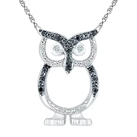 Owl Womens Diamond Accent Natural Black Diamond Sterling Silver 18 Inch Pendant Necklace
