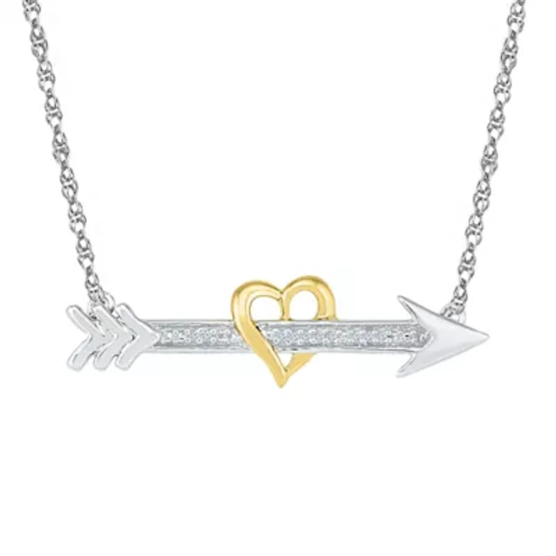 Womens Diamond Accent Natural White Diamond 10K Gold Over Silver Arrow Heart 18 Inch Pendant Necklace