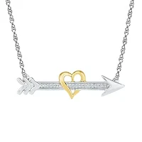 Womens Diamond Accent Natural White Diamond 10K Gold Over Silver Arrow Heart 18 Inch Pendant Necklace