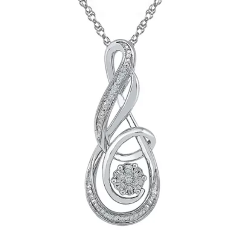 Womens Diamond Accent Natural White Diamond Sterling Silver 18 Inch Pendant Necklace